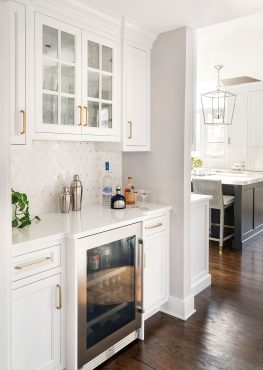 Wellsford Cabinetry Kitchen Framed Plain Inset Hudson Door Style in Designer White Custom Beverage Area