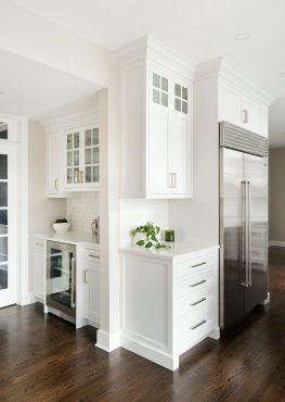 Wellsford Cabinetry Kitchen Framed Plain Inset Hudson Door Style in Designer White Custom Beverage Area