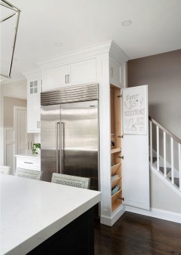 Wellsford Cabinetry Custom Kitchen Framed Plain Inset Hudson Door Style in Designer White Custom Family Communication Center Open