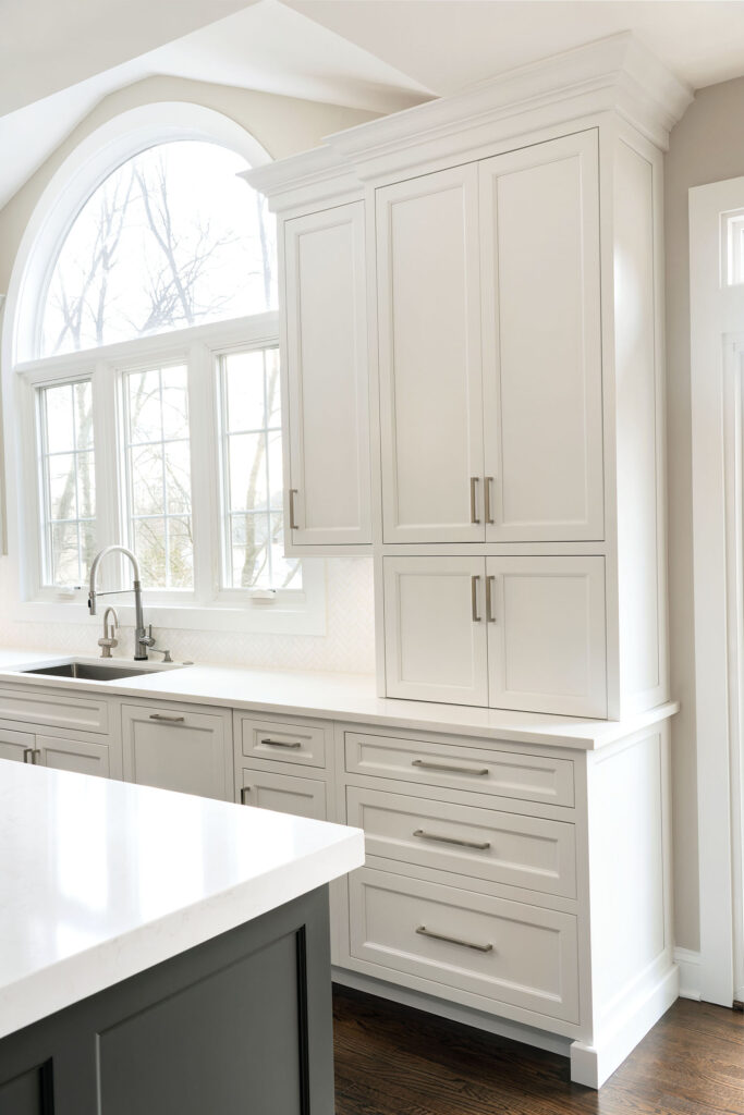 Wellsford Cabinetry Custom Kitchen Framed Plain Inset in Designer White Wall Cabinet with Appliance Garage Closed