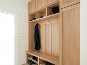 Wellsford Cabinetry Framed White Oak Rift Cut Custom Cabinetry Mudroom