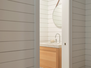 Wellsford Cabinetry Frameless White Oak Rift Cut Custom Floating Vanity