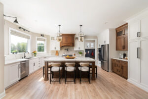 Wellsford Cabinetry Framed Plain Inset Crawford Door Style Walnut in Portabella Hood Coffee Bar